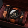 4pcs Quartz Watches Bracelet Watch Set - Rose Gold and Brown