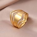 ** GENUINE STAINLESS STEEL **  Geometric Rhombus Antique Rings Gold Colour Size 8