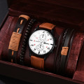 4pcs Quartz Watches Bracelet Watch Set - Brown and White
