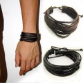 Multilayer adjustable Leather Bracelet Handmade Lace Up Wrist Strap - Black Colour
