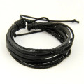 Multilayer adjustable Leather Bracelet Handmade Lace Up Wrist Strap - Black Colour