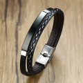Leather Weave Bracelet with Stainless Steel Bangle - Black
