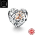 Sterling Silver S925 Bracelet Charms - Clover Flower Heart with Plated Rose Gold