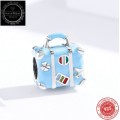 Sterling Silver S925 Bracelet Charms - Blue Travel Suitcase - FREE SHIPPING