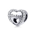Silver Sister Heart Cubic Charm