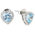 Silver 925 Heart Shape Cubic Zirconia Halo Earrings