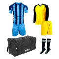 Soccer Kit with Goalkeeper Set &amp; Kit Bag - Football Team of 15 - Light Blue /Dark Blue