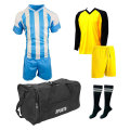 Soccer Kit with Goalkeeper Set &amp; Kit Bag - Football Team of 15 - Light Blue/White