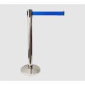 Queue Barrier-Silver Pole With 2M Retractable Royal Blue Belt Domed Base Design