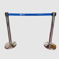 Queue Barrier-Silver Pole With 2M Retractable Royal Blue Belt Domed Base Design