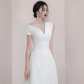 French V-neck oblique irregular niche design dress