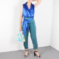 Sleeveless Top with High Waist Strap Harem Pants, Two Piece