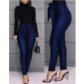 Pencil Bottom PU Leather Pants with Belt