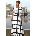 Striped print five-point sleeve dress