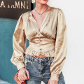 Champagne satin long sleeve casual top