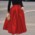 High waist solid colour big swing skirt