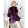 Summer short-sleeved loose lace a-line puffy ramie women's shirt/top/blouse