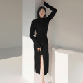 Runway turtleneck mid-length knitted dress