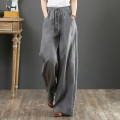 Cotton and linen women's wide leg high waisted trousers