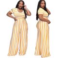 Striped round neck 5X plus size casual suit