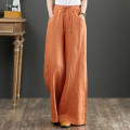 Cotton and linen women's wide leg high waisted trousers