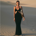 Pure charm knitted cut out halter neck backless sweater maxi dress