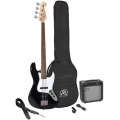 SX SB1-SK 4-String Bass Guitar and BA1565 15 Watt Bass Amp - Black