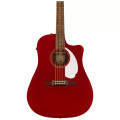 Fender Redondo Player Acoustic Guitar, Walnut Fingerboard, White Pickguard, Candy Apple Red