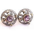 Amethyst in brass and 92.5 silver earring 18mm
