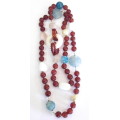 Carnelian Knotted Necklace with White Donut Element 80cm