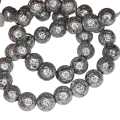 Metallic Silver Lava bead string, round, 10mm, 40cm