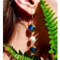 Freshwater pearl &  Murano glass drop earrings, gold base, blue, 80mm incl. hook
