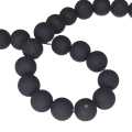 Coated glass bead string, matte, round, 9mm, black, 40cm