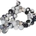 Black & white Agate bead string, round, 6mm, 38cm