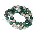Spotted green Agate bead string, round, 9mm, 38cm