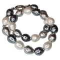 Shell pearl necklace, baroque, white, charcoal, silver, 45cm