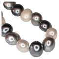 Shell pearl necklace, oval, white, charcoal, silver, 45cm