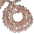 Glass bead string, faceted, rondelle, 6x8mm, pink AB, 40cm