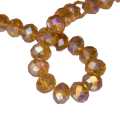 Glass bead string, faceted, rondelle, 6x8mm, amber AB, 40cm