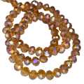 Glass bead string, faceted, rondelle, 4x6mm, amber AB, 40cm