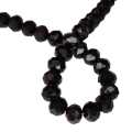 Glass bead string, faceted, rondelle, 5x6mm, black, 40cm