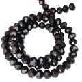 Glass bead string, faceted, rondelle, 5x6mm, black, 40cm