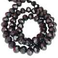 Glass bead string, faceted, rondelle, 6x8mm, black, 40cm