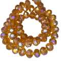 Glass bead string, faceted, rondelle, 6x8mm, amber AB, 40cm