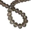 Glass bead string, faceted, rondelle, 5x7mm, smoky grey, 40cm