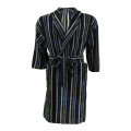 Bunty's Bathrobe Velour Shawl Collar (One Size Fits All) - Stripes Black Blue