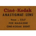 CINE-KODAK ANASTIGMAT LENS 9mm f2.7 FOR MAGAZINE CAMERA