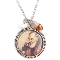 St Pio Pendant with Bead Drops Necklace - 55cm chain