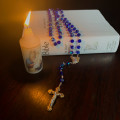 Blue Chrystal Rosary with Angel Centrepiece