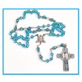 Our Lady of Grace Blue Crystal Glass Rosary with enamel inlay cross